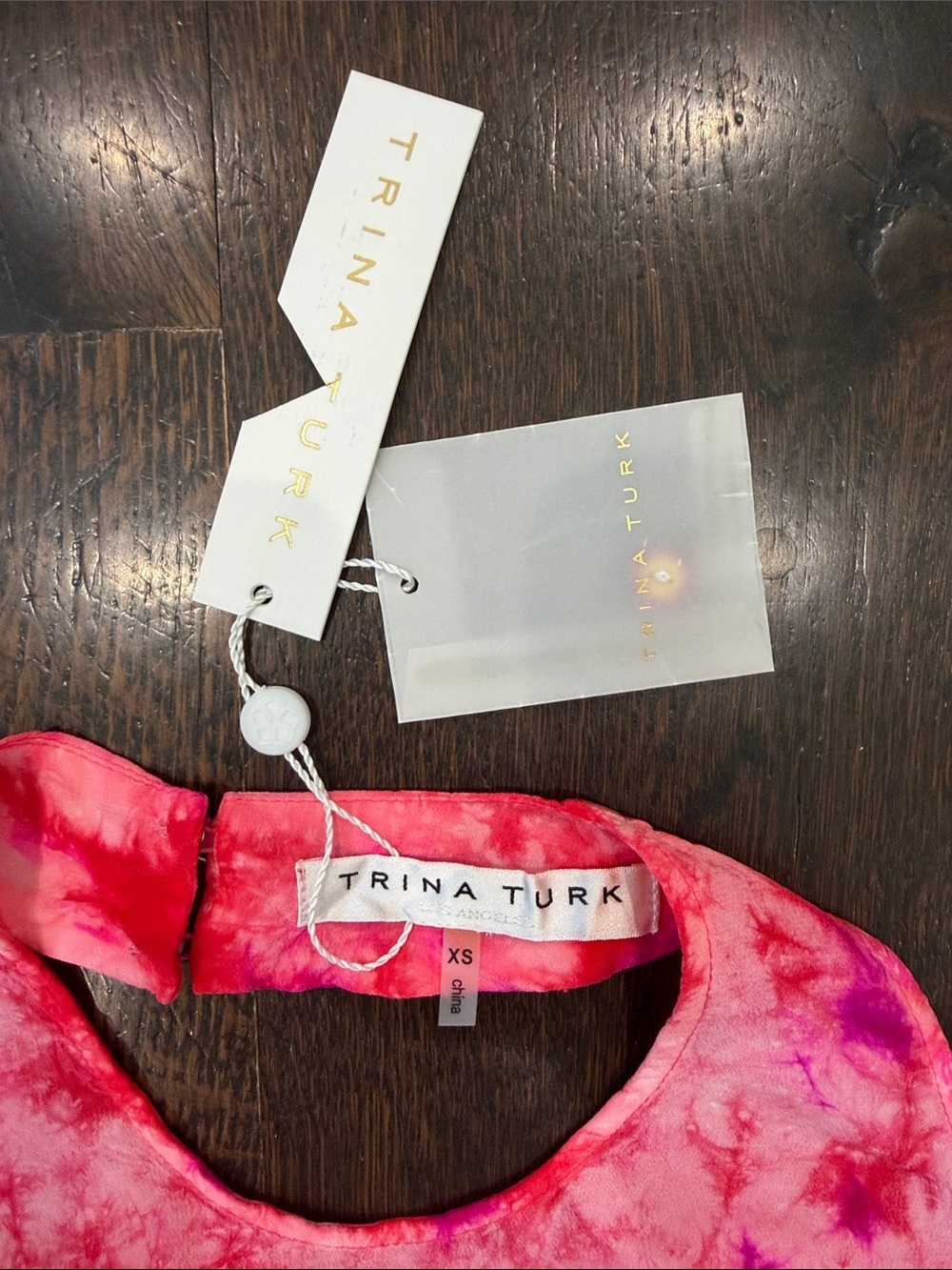 NWT Trina Turk Pink & Magenta Tie-Dye Halter Neck 100% Silk Top - Picture 2 of 4